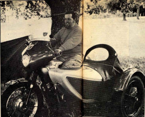 This photo, taken at the Southern Cross Rally in Mount Barker in the Adelaide Hills in January 1970 has been stitched together  from two pages of the Two Wheels magazine. It features the same Triumph motorbike as was mentioned in today's story, but with a different sidecar body fitted. (Picture from Two Wheels magazine April 1973.)