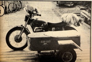 This is the tiny Yamaha sidecar outfit upon which I completed the Longest Courier Ride about 45 years ago