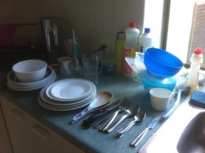This is perhaps a clearer view of yesterday's dishes before washing.  It is difficult to take good photos with a big window in the background!