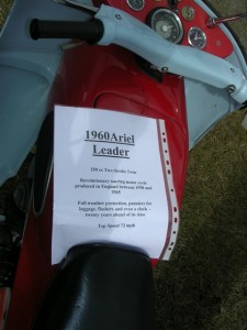 A printout showing details about the bike was displayed on its fuel tank.