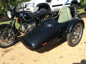 This BMW has been significantly modified from original for sidecar use.  I am not sure what model it is or what make the sidecar is.