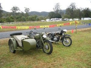 Another view of the two bikes: The white items on the headlights were numbers for the judging.