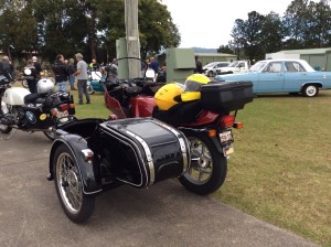 The sidecar looks almost naked without the spare wheel!